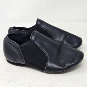 Stelle Black Leather Slip On Jazz Shoes Neoprene Arch Split Sole Dance 12ML
